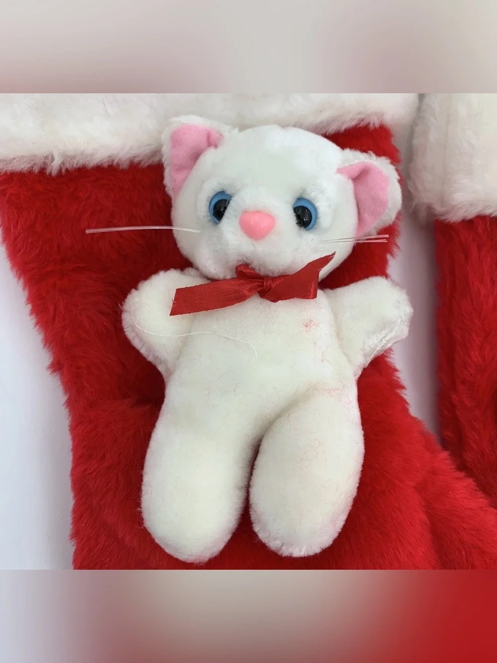 2 Vintage Santa’s Best Christmas Stockings 14” Small Mouse Cat Stuffed Animals.